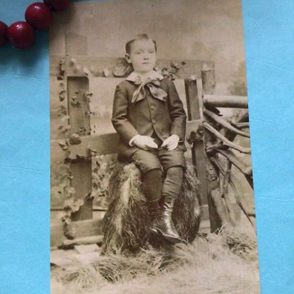 Creepy Posed Death Photo Victorian Era Reprint Sepia Boy Against Fence Eyes Open - Picture 6 of 8